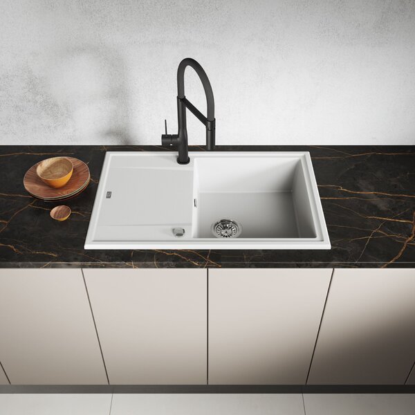 Laveo Megalo, 1-komorový granitový drez 780x500x185 mm, biela, LAV-SBE_611T