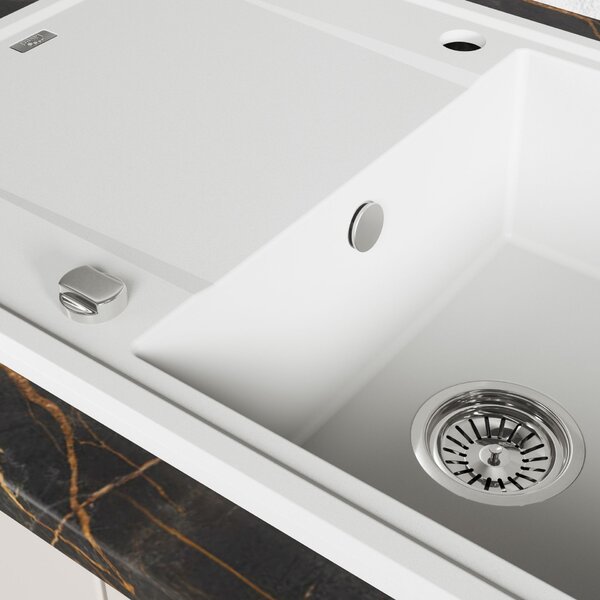 Laveo Megalo, 1-komorový granitový drez 780x500x185 mm, biela, LAV-SBE_611T