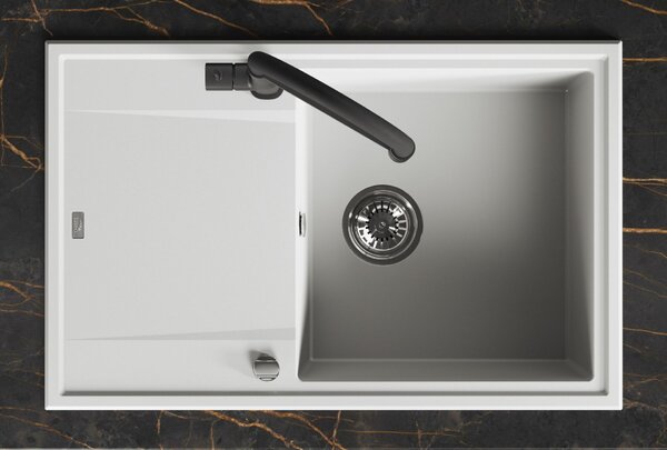 Laveo Megalo, 1-komorový granitový drez 780x500x185 mm, biela, LAV-SBE_611T