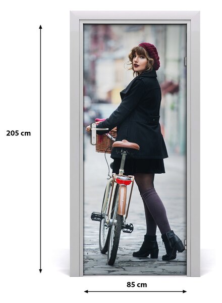 Fototapeta samolepiace dvere žena na bicykli 85x205 cm