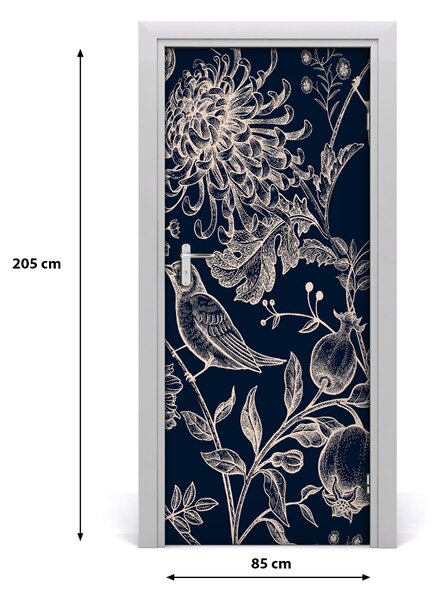 Samolepiace fototapety na dvere kvety a vtáky 85x205 cm