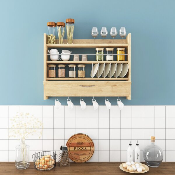 Kalune Design Kuchynská polica KNOTT 85 cm dub prírodný