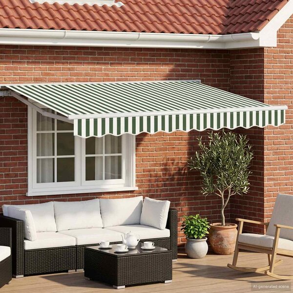 Maison Exclusive – Manuálna markíza, 3 x 2,5 m, zelenobiele pásiky, 100% polyester