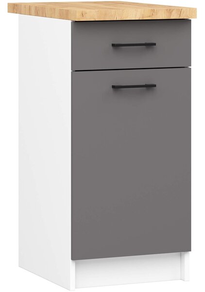Ak furniture Kuchynská skrinka OLIVIE 40x85 cm matná biela/matná grafitová sivá/dub prírodný