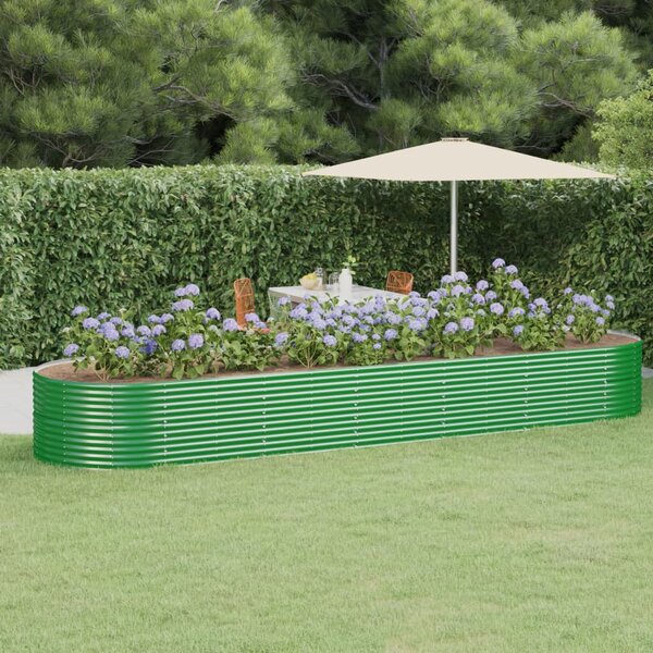 Vyvýšený záhradný záhon práškovaná oceľ 510x140x68 cm zelený