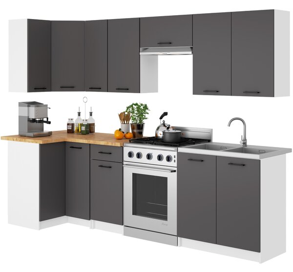 Ak furniture Kuchynská skrinka OLIVIE 80x85 cm matná biela/matná grafitovo šedá/dub prírodný