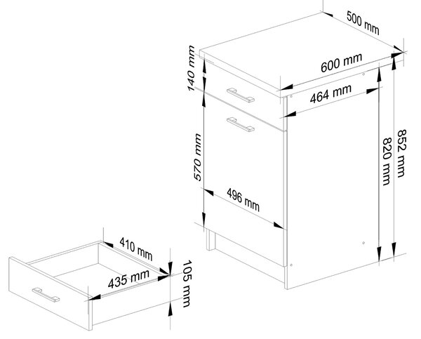 Ak furniture Kuchynská skrinka OLIVIE 50x85 cm matná biela/matná grafitovo šedá/dub prírodný