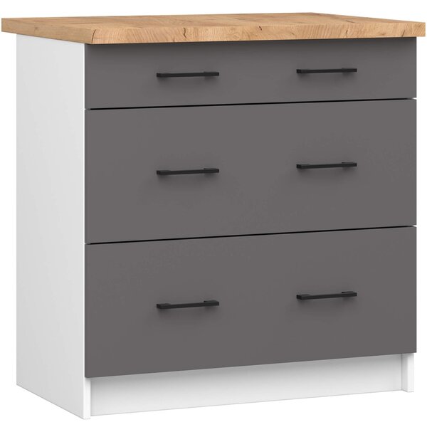 Ak furniture Kuchynská skrinka OLIVIE II 80x85 cm matná biela/matná grafitovo šedá/dub prírodný