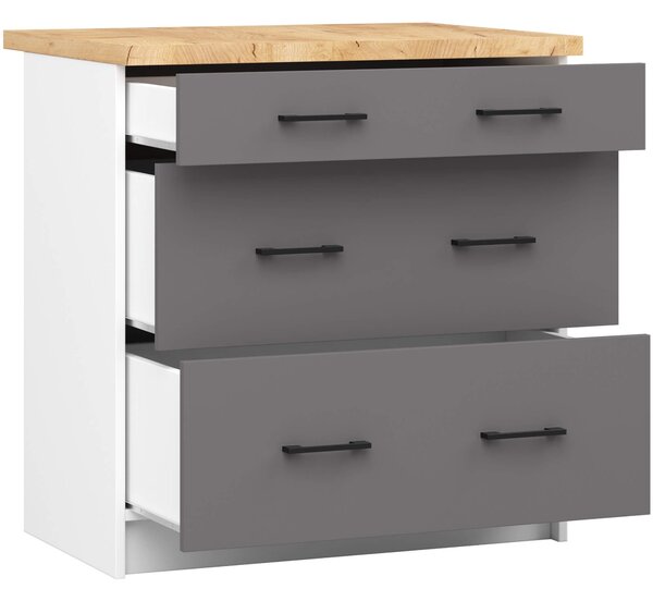 Ak furniture Kuchynská skrinka OLIVIE II 80x85 cm matná biela/matná grafitovo šedá/dub prírodný