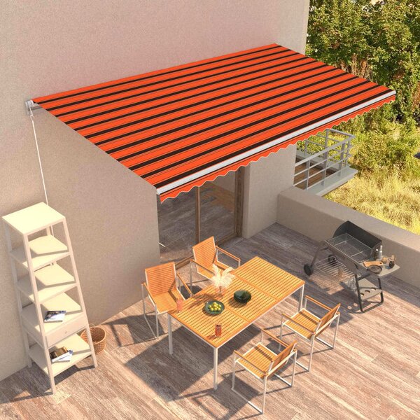 Maison Exclusive – Manuálna markíza, 6 x 3 m, oranžovo-hnedá, s horizontálnymi pruhmi