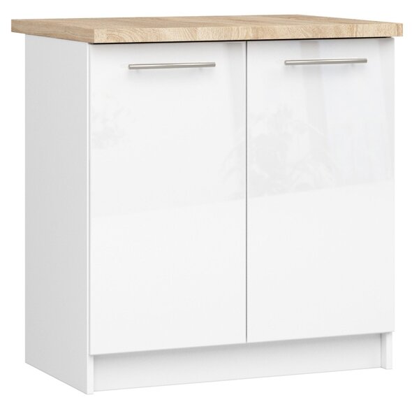 Ak furniture Kuchynská skrinka Olivie S 80 cm 2D biela/biely lesk/dub sonoma