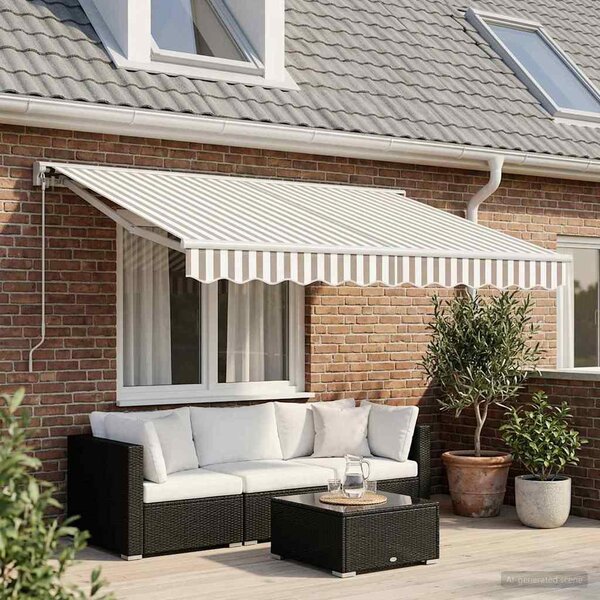 Maison Exclusive – Manuálna markíza, rozmery 3 x 2,5 m, pruhovaná (svetlosivá a biela)