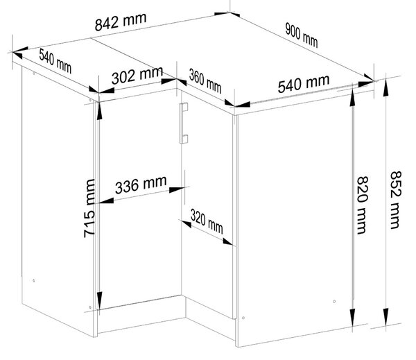 Ak furniture Kuchynská rohová skrinka Artus S90/90N s pultom Lima biela/dub sonoma