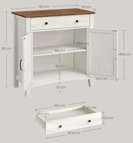 SONGMICS Kuchynská skrinka Vasagle Pigo 80 cm biela/hnedá