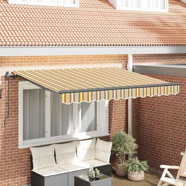 Maison Exclusive – Manuálna markíza, 2,5 x 2 m, pruhovaná (žltá, sivá a biela)