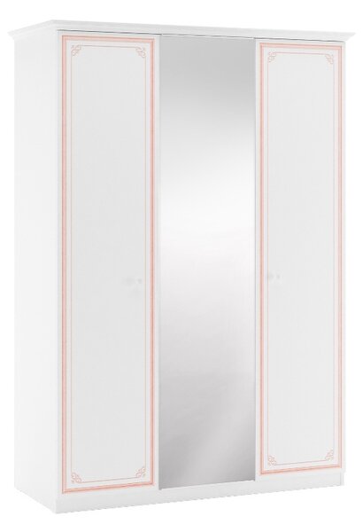 Trojdverová šatníková skriňa so zrkadlom Betty - biela/ružová