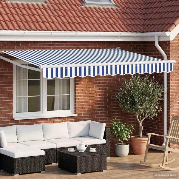 Maison Exclusive – Manuálna markíza, 3,5 x 2 m, modro-biely prúžkovaný vzor, 100% polyester