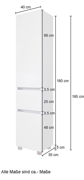 VYSOKÁ SKRINKA, farba duba, 40/180/35 cm Held - Kúpeľňové skrinky, Online Only