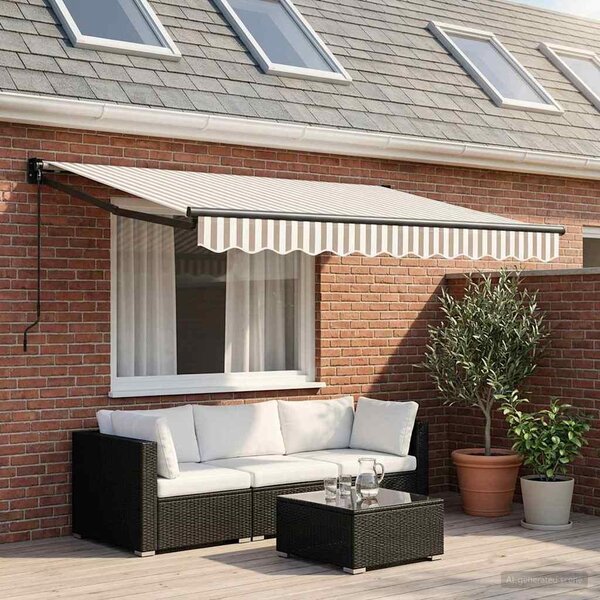 Maison Exclusive – Manuálna markíza, rozmery 3 x 2,5 m, pruhovaná (svetlosivá a biela)