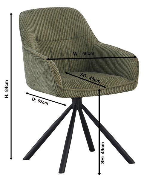 STOLIČKA S PODRÚČKAMI, železo, kord, zelená, čierna Carryhome - Stoličky, Online Only