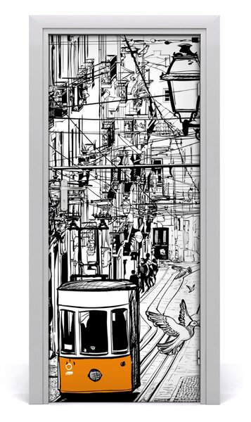 Samolepiace fototapety na dvere Električka v Lizbona 85x205 cm