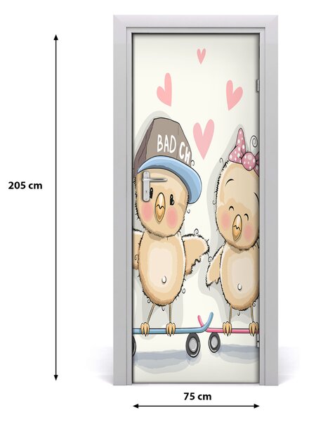 Samolepiace fototapety na dvere sliepky skateboard 75x205 cm