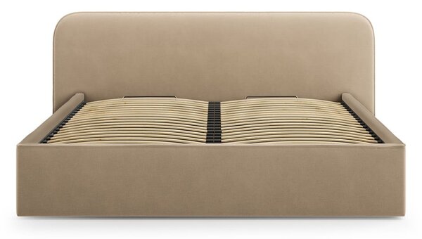 Taupe čalúnená dvojlôžková posteľ s úložným priestorom s roštom 180x200 cm Elizabeth – Micadoni