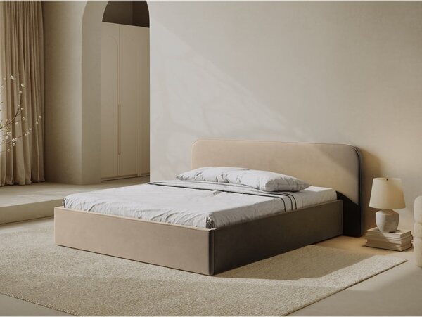 Taupe čalúnená dvojlôžková posteľ s úložným priestorom s roštom 180x200 cm Elizabeth – Micadoni