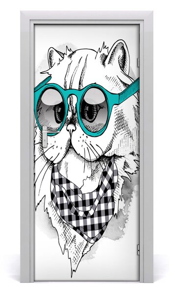 Samolepiace fototapety na dvere mačka okuliare 85x205 cm