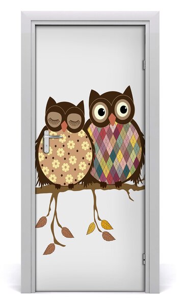 Samolepiace fototapety na dvere Sovy na vetve 85x205 cm