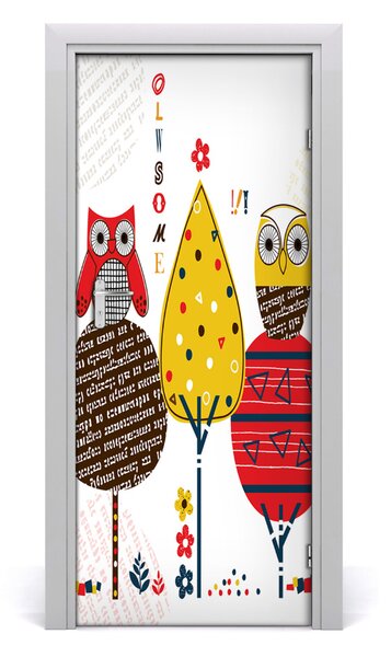 Samolepiace fototapety na dvere Sovy na dreve 85x205 cm