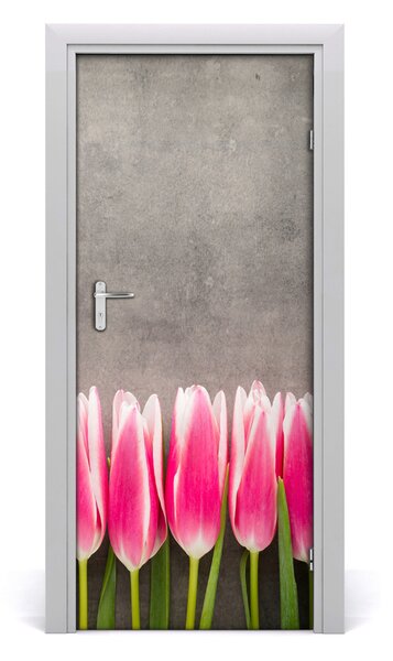 Samolepiace fototapety na dvere ružové tulipány 85x205 cm