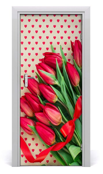 Samolepiace fototapety na dvere červené tulipány 85x205 cm