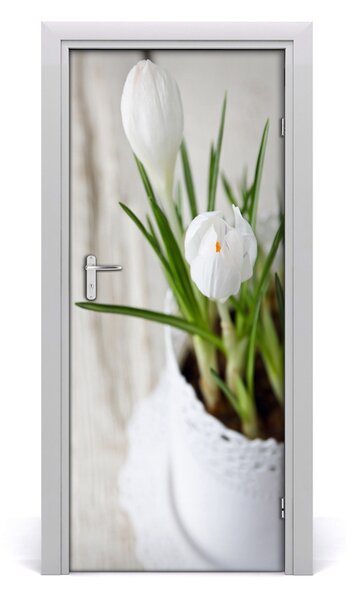 Samolepiace fototapety na dvere biele krókusy 85x205 cm