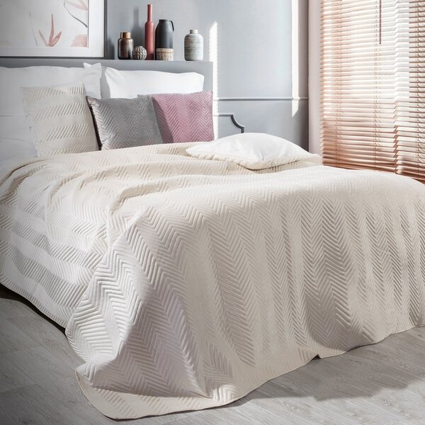 Kvalitný obojstranný prehoz na posteľ krémovej farby krémová