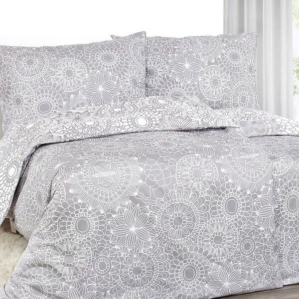 Goldea bavlnené posteľné obliečky - vzor 1076 veľké mandaly na sivom a bielom 140 x 220 a 70 x 90 cm