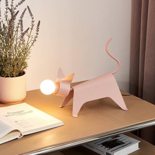 Stolná LED lampa Lucande Idalina, mačka, ružová