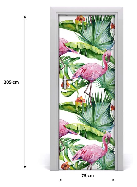 Samolepiace fototapety na dvere lístia a plameniaky 75x205 cm