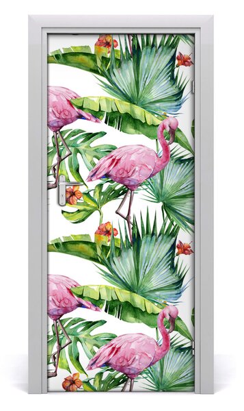 Samolepiace fototapety na dvere lístia a plameniaky 85x205 cm