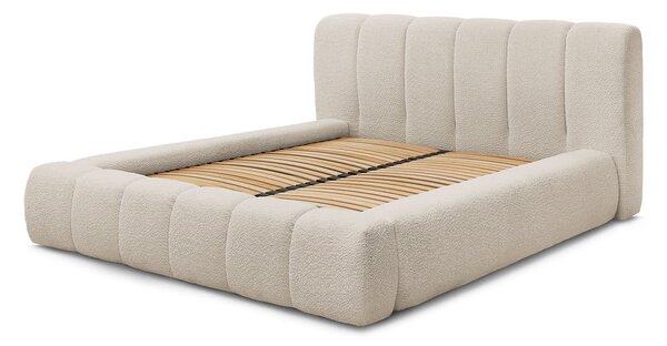 Béžová čalúnená dvojlôžková posteľ s úložným priestorom s roštom 140x190 cm Denali – Bobochic Paris