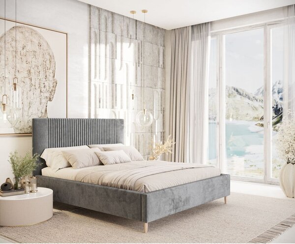 Sivá čalúnená dvojlôžková posteľ s úložným priestorom s roštom 140x200 cm Etero – Maison de Rêve