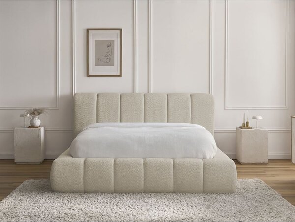 Béžová čalúnená dvojlôžková posteľ s úložným priestorom s roštom 140x190 cm Denali – Bobochic Paris