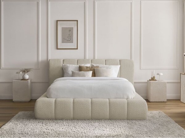 Béžová čalúnená dvojlôžková posteľ s úložným priestorom s roštom 140x190 cm Denali – Bobochic Paris