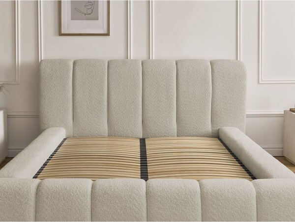 Béžová čalúnená dvojlôžková posteľ s úložným priestorom s roštom 140x190 cm Denali – Bobochic Paris