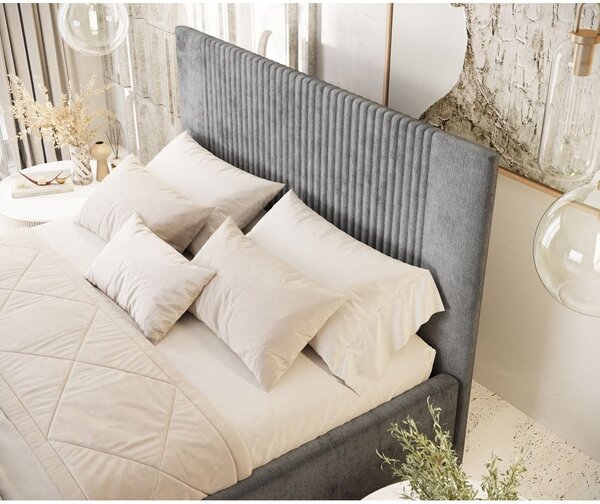 Sivá čalúnená dvojlôžková posteľ s úložným priestorom s roštom 140x200 cm Etero – Maison de Rêve