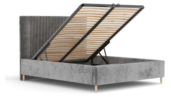 Sivá čalúnená dvojlôžková posteľ s úložným priestorom s roštom 140x200 cm Etero – Maison de Rêve