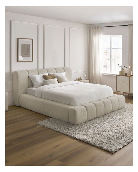 Béžová čalúnená dvojlôžková posteľ s úložným priestorom s roštom 140x190 cm Denali – Bobochic Paris