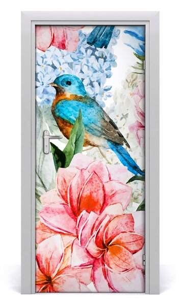 Samolepiace fototapety na dvere kvety a vtáky 85x205 cm