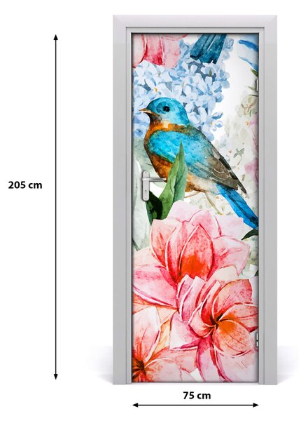 Samolepiace fototapety na dvere kvety a vtáky 75x205 cm