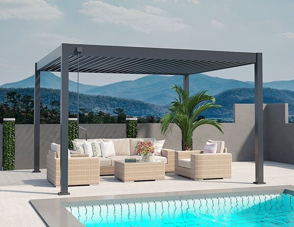 Ratanea Bioklimatická pergola POSITO 4x3m antracit - voľne stojaca dodanie: BEZ MONTÁŽE